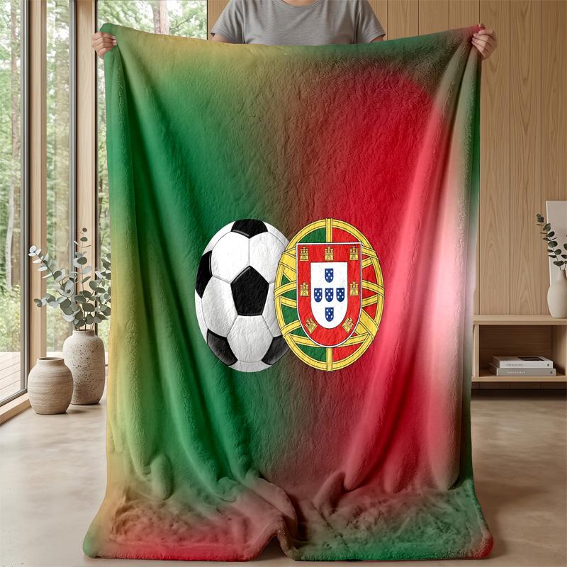 Portugal Football Printed Flannel Blanket Skin Friendly Warm Decorative Throw for Indoor Couch Bed Daily Use
