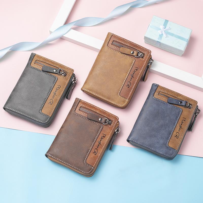 Card Holder Zipper Mens Wallet Pu Leather Wallet Vintage Zipper Coin Purse For Travel Work Shopping