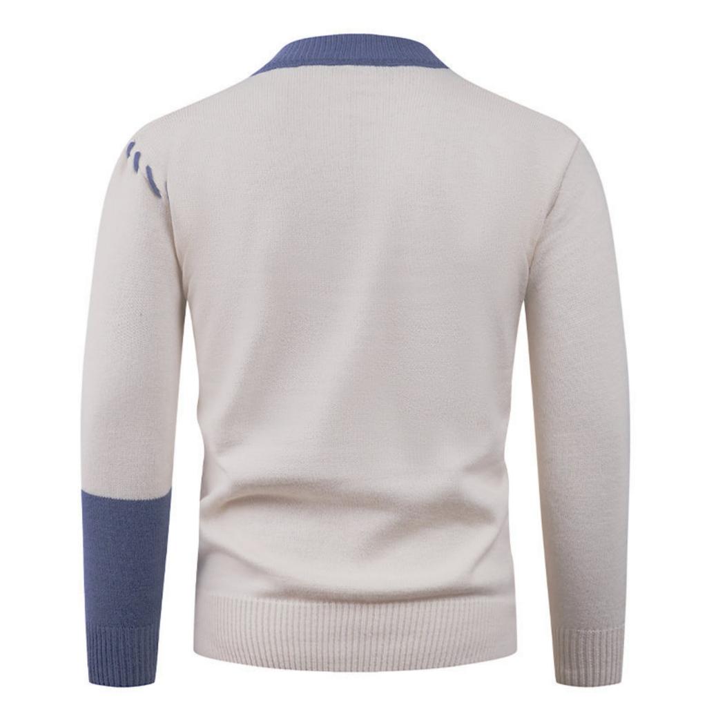Men's Casual Color-blocked Sweater, Warm And Fashionable Pullover, Paired With A Round-neck Knitted Sweater Inside