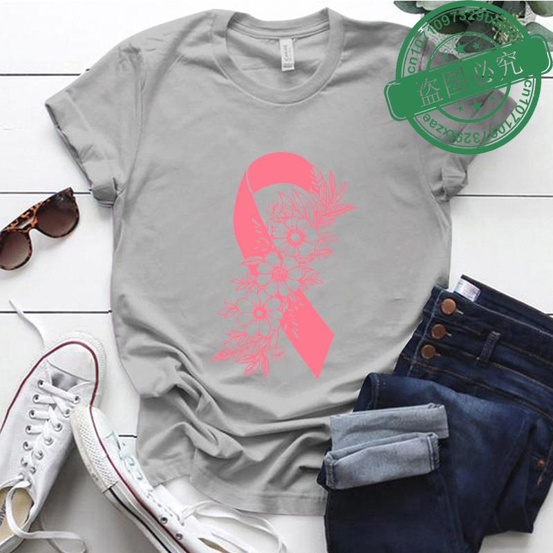 Breast Cancer Awareness Shirt Pink Ribbon Floral TShirts Support Cancer Fighter Womens Clothing Breast Cancer Survivor Tops