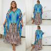 European-American Rayon Print Plus Size Beach Cover-Up Dress & Long Robe