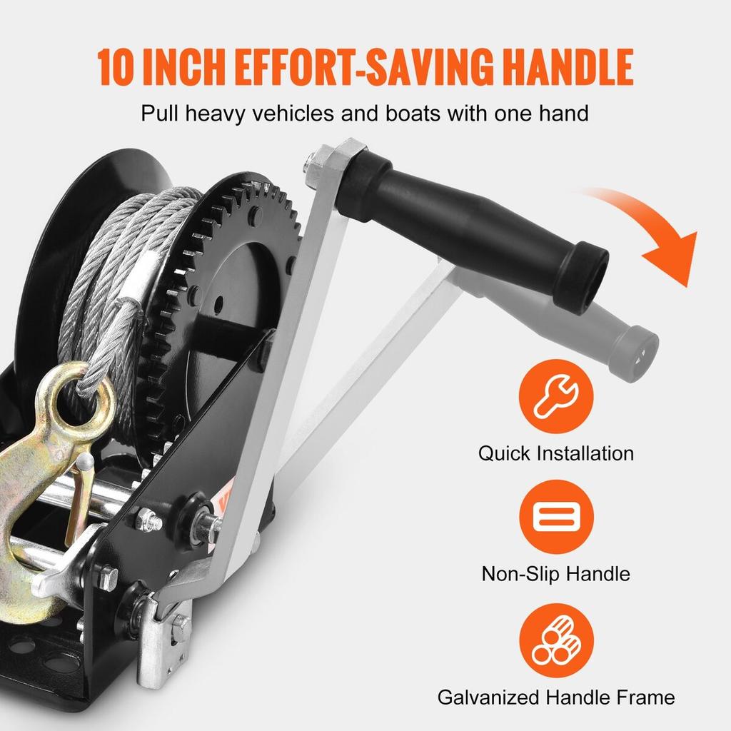Hand Winch, 3500 lbs Pulling Capacity, Boat Trailer Winch Heavy Duty Rope Crank with 33 ft Steel Wire Cable and Two-Way Ratchet, Manual Operated Hand