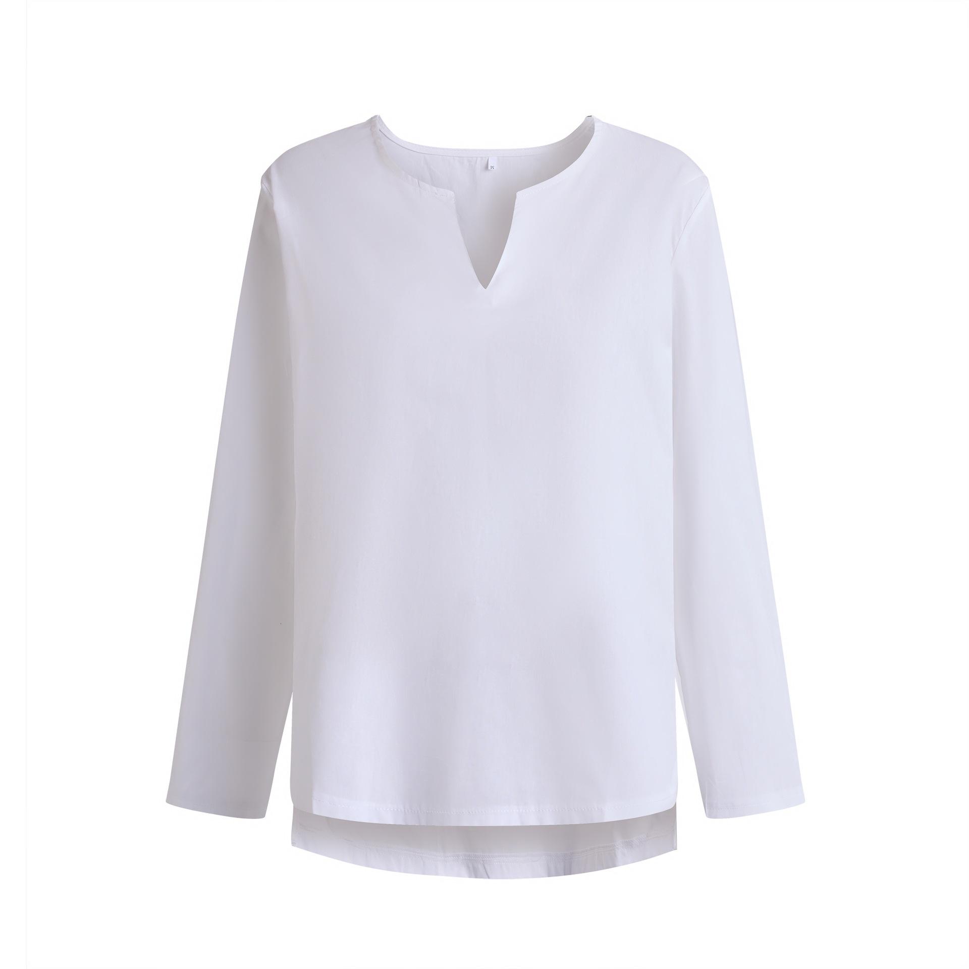 

JKASHDK женские модные повседневные весенне-осенние однотонные блузки и рубашки с v-образным вырезом и длинными рукавами с принтом S белый