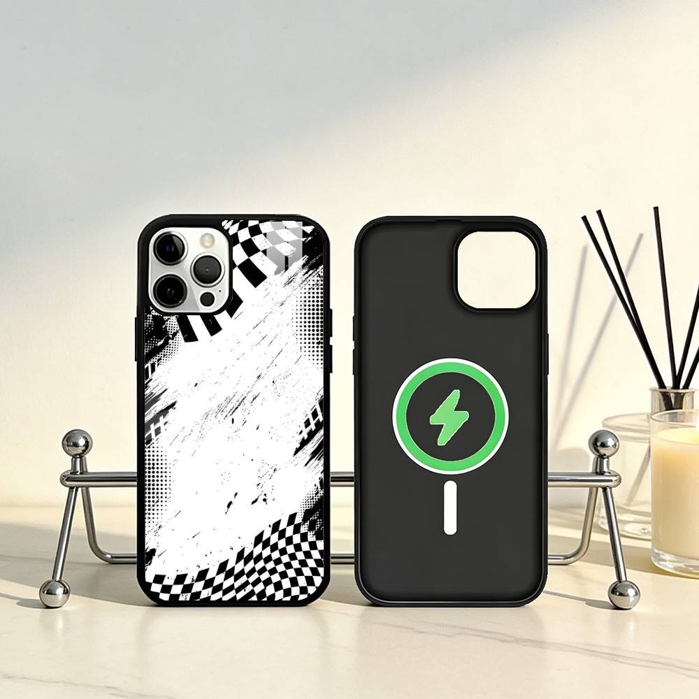 Racing Checkered Flag Phone Case For iPhone17,16,15,14,13,12,11 Plus,Pro Max Magnetic For Magsafe Wireless Charging