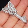 Silver Plated Butterfly Key Full CZ Pendant Necklace, Elegant Sparkling Cable Chain Necklace for Women