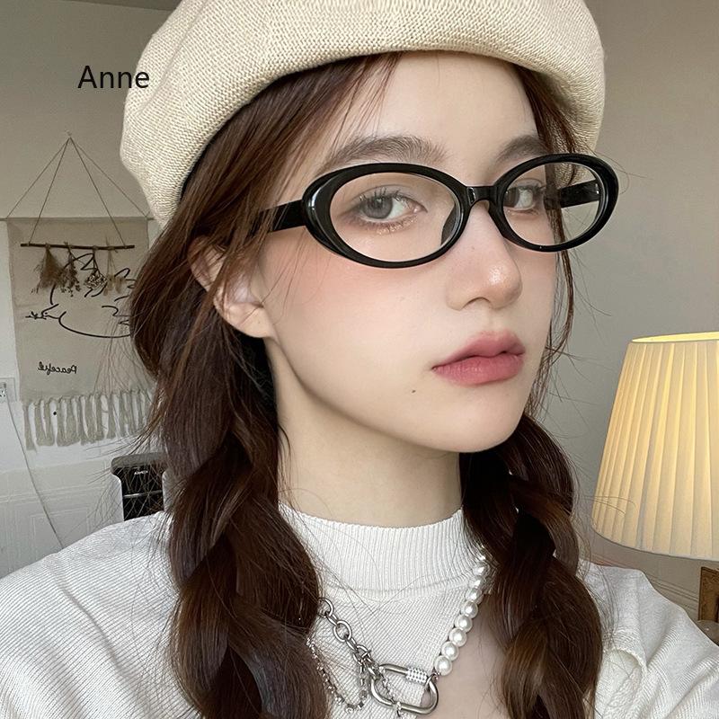 Women Vintage Small Oval Frame Myopia Glasses Gradient Blue-Green Flat Light Glasses Trendy Fashion Men Computer Myopia Eyewear