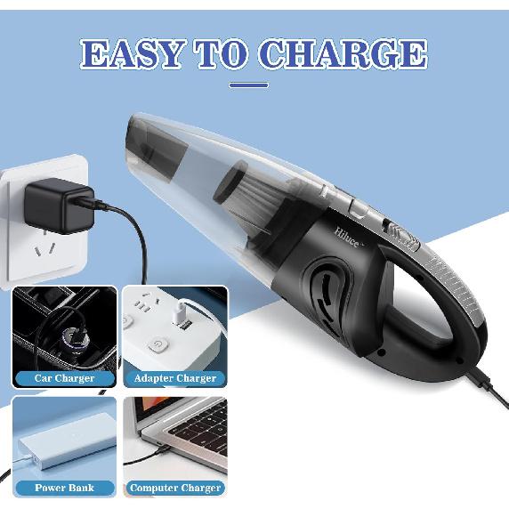Car Vacuum Portable Cordless, Handheld Car Vacuum Cleaner High Power for Wet and Dry, USB Rechargeable Lightweight Cordless Vacuum, 0.45L Capacity