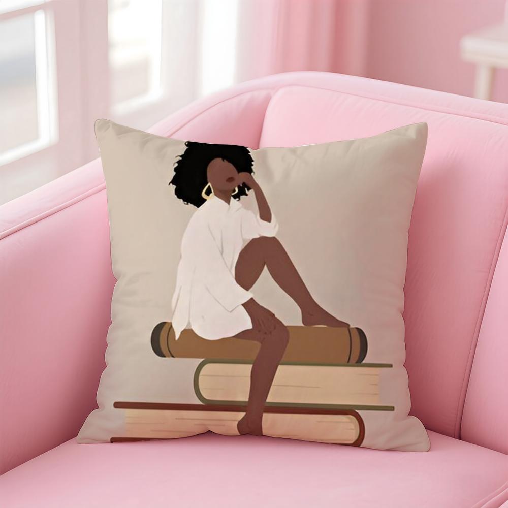 Beautiful Empowering Black Woman Art Anime Cushion Cover Linen Pillowcase Cover Soft Decor for Sofa Home Room