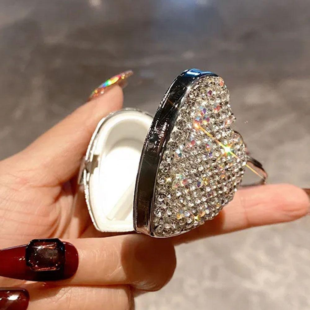 Portable Travel Pill Organizer Shiny Rhinestone Pill Case Container Mini Metal Pill Box Home