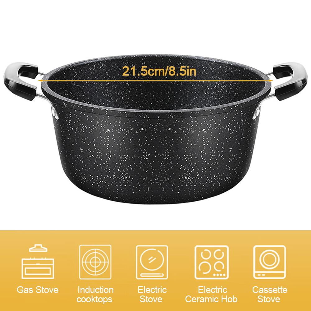 Soup Pot Nonstick Stock Pot with Handles Deep Casserole 21.5cm Iron Cooking Pot Induction Soup Pot for All Stovetops