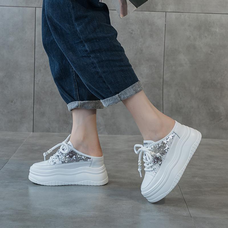 Baotou half slippers women's  new breathable cool slippers wear versatile thick soles inside to increase the height of women's shoes tide