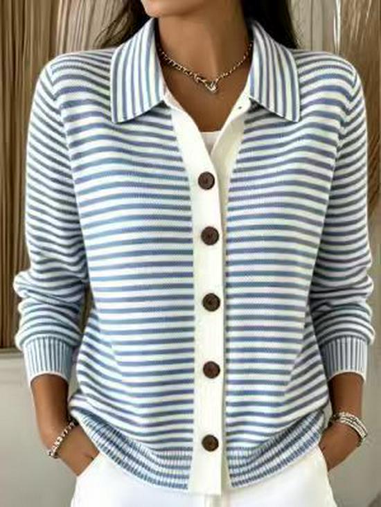 European & American Striped Knit Button Cardigan: Autumn/Winter Casual Solid Color Fashion for Women 2026