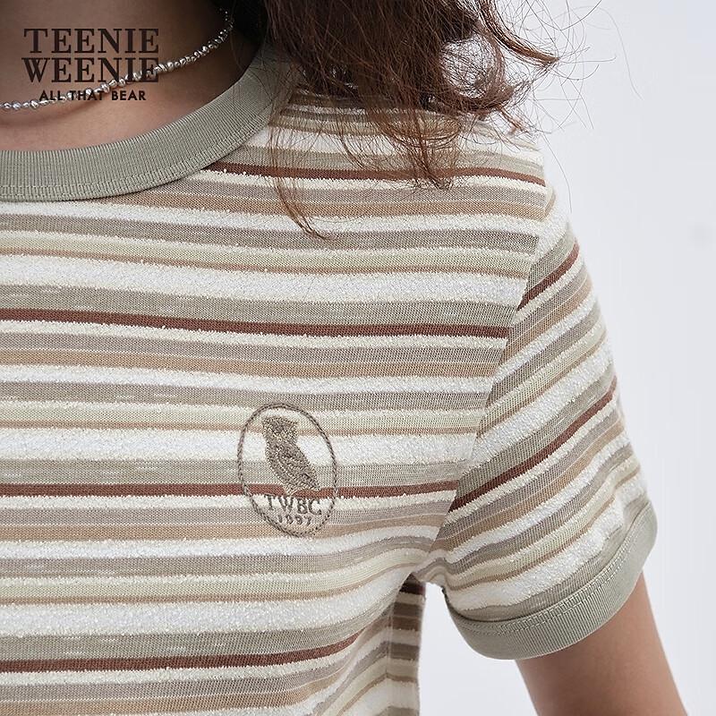 Teenie Weenie Women's 2025 Autumn Striped Embroidered Short T-Shirt