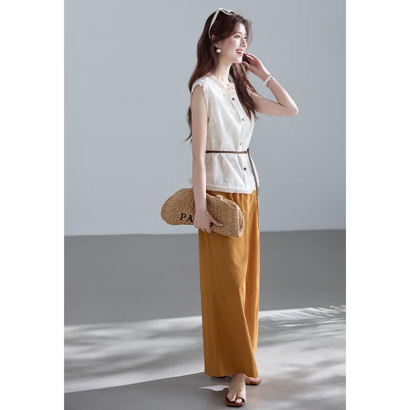 VICTORIA&VERA Lace Sleeveless Shirt & Wide-Leg Pants Set