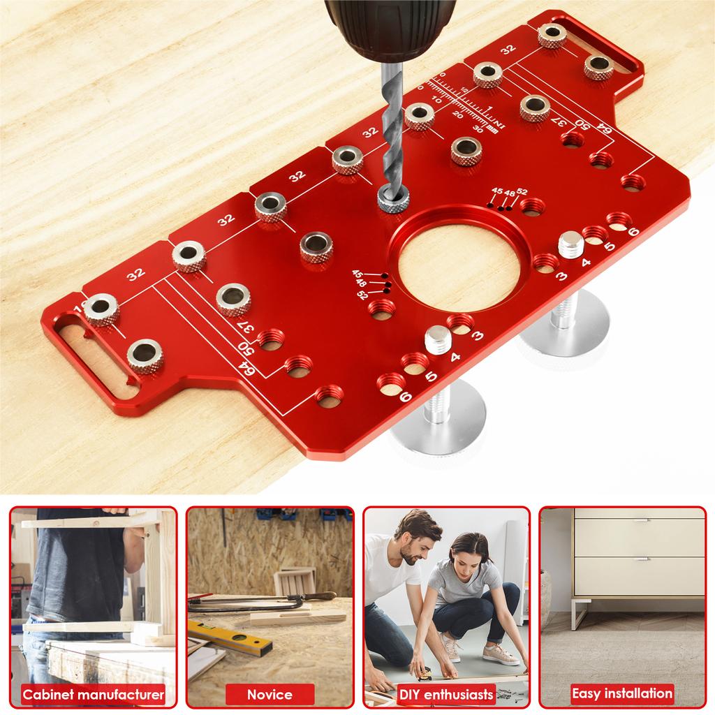 2-in-1 Shelf Pin Jig  and  hinge jig Aluminum Alloy Furniture Drilling Locator Adjustable Cabinet Hole Drilling Template