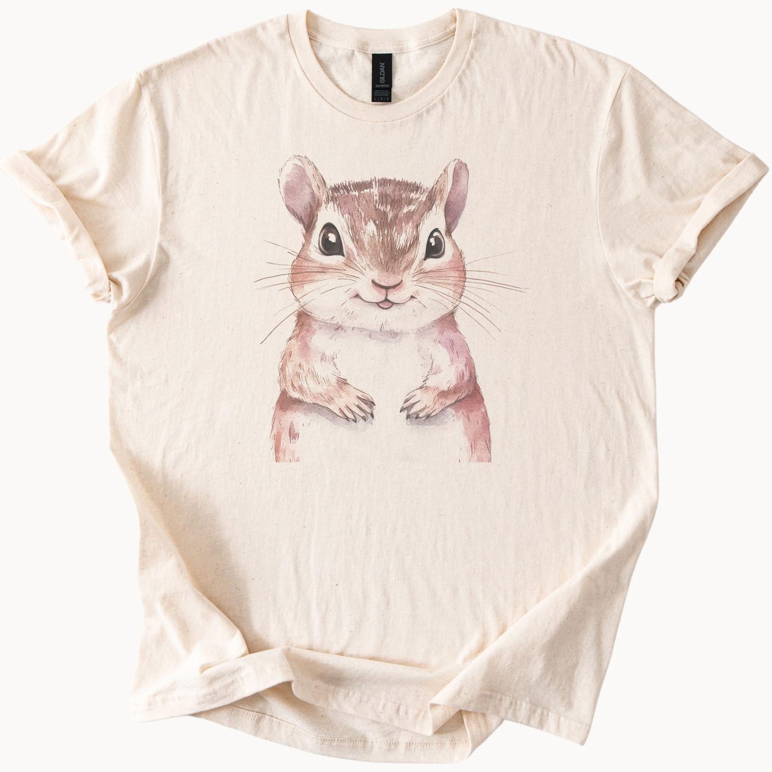 Cute Chipmunk Animal Art Graphic Tee Adorable Woodland Forest Creature Shirt Gift for Nature Lover Soft Casual Shirt Drawing 100