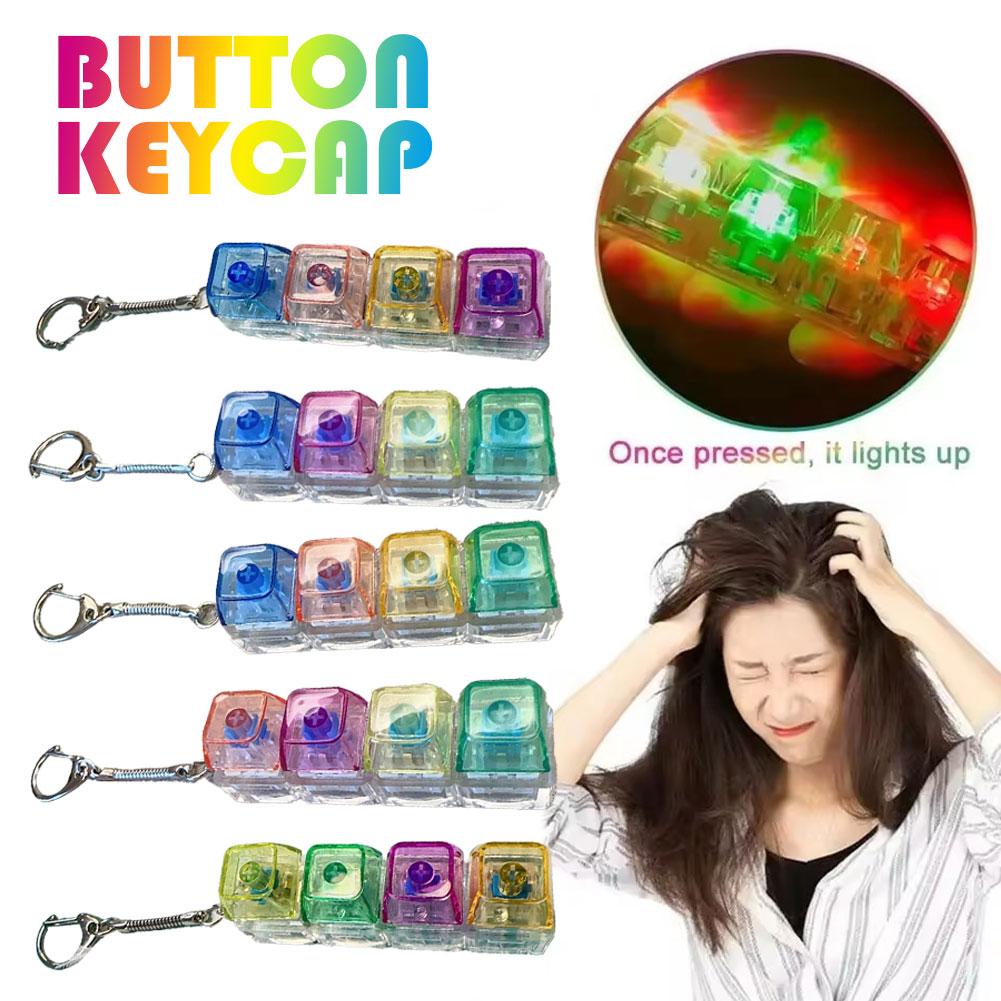 4 Keys Keyboard Decompression Toys Keychain Colorful Keyboard Fidget Toys With LED Lights For Adult Gifts To Stress Relief