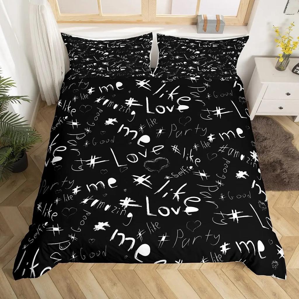 Hip Hop 90er Graffiti Bettbezug in voller Größe, Vintage Rollschuh-Bettwäscheset für Kinder Jugendliche, Hippie Musik Headset Bettdeckenbezug