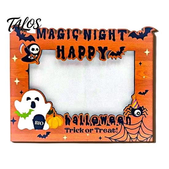 Holiday Table Decorations Halloween Wooden Photo Frame, Double Layer Wood Tabletop Picture Holder, Frames Creative Display Stand for Home Party Decor