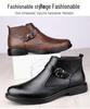 Men's High-Top Leather Slip-On Boots: Formal Casual Cowhide Shoes for Autumn/Winter with Warm Cotton, Large Sizes Available.