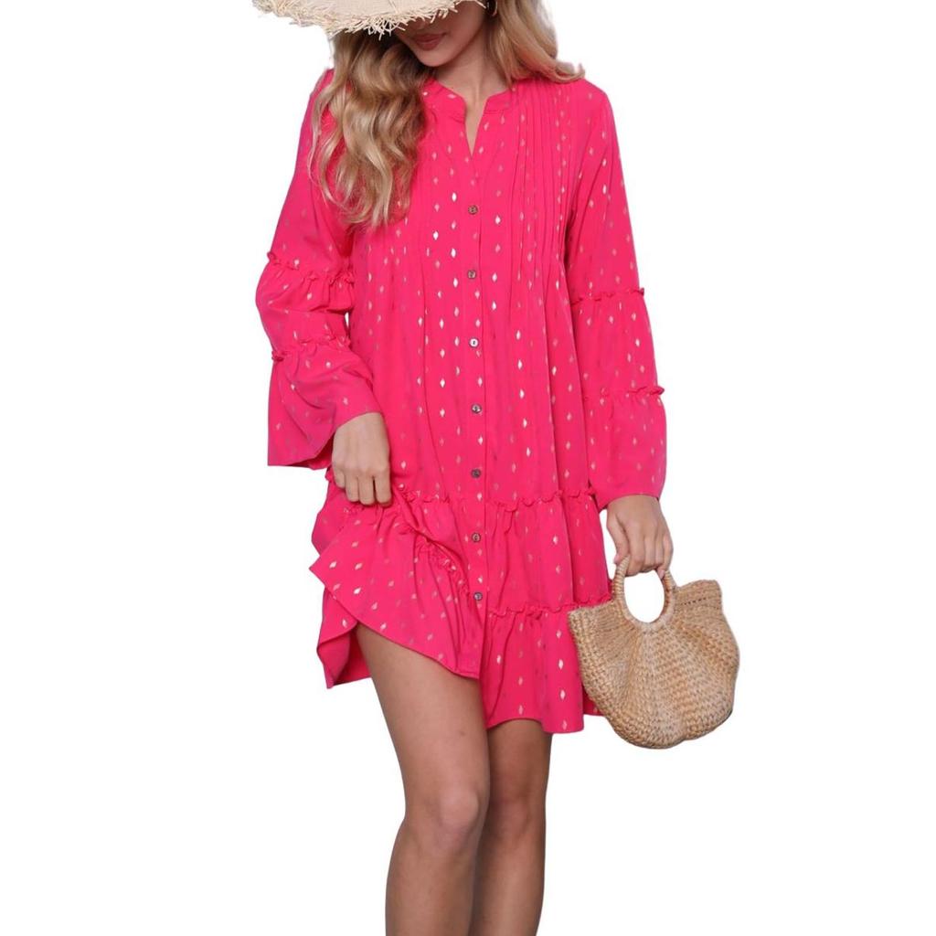 Kadın Elbiseleri Damgalı Kabartmalı Pileli Alevli Kol Bol Uzun Kollu Elbiseler