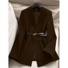 Womens Stand Collar Waist-Cinched Mid-Length Coat With Lining Elegant Office Wear 2026