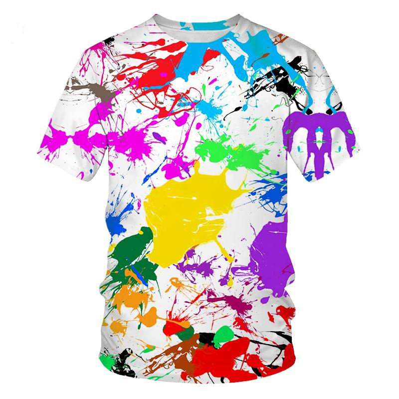 Neue Sommer Farbspritzer Tintentropfen Farbe 3D-Druck T-Shirts Oansatz Männer Frauen Kurzarm Übergroße Harajuku Tees Tops Kinderkleidung