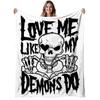 Gothic Demon Love Skull & Bones Flannel Blanket All-Season Soft Bedspread with Love Me Like My Demons Do Skull Print Dark Theme