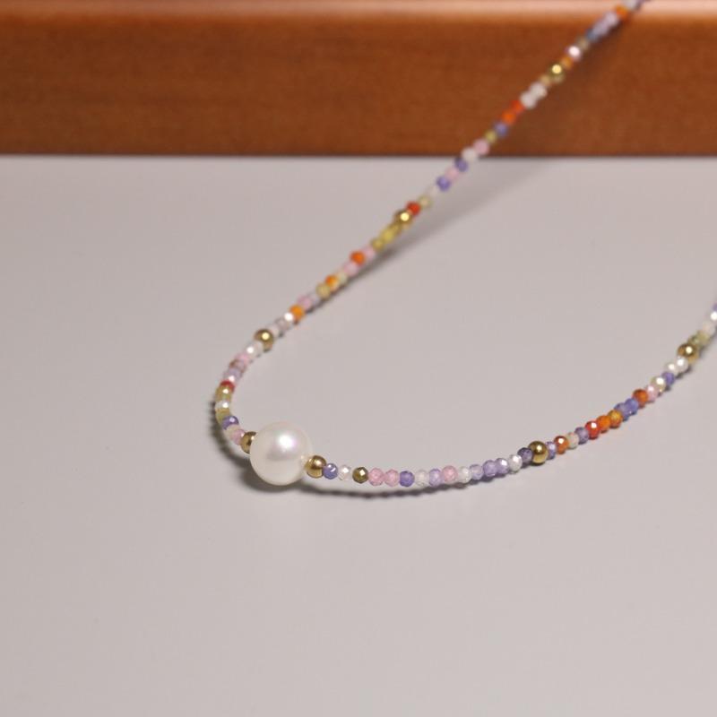 Rainbow Beaded Pearl Choker – Gold Accent Dainty Jewelry, Joyful Elegance Gift for Women