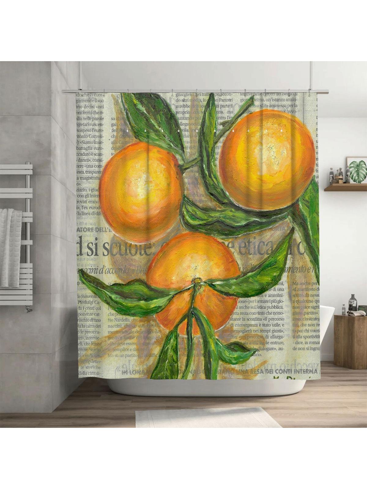 Artistic Oranges Shower Curtain | Vintage Newspaper Background 90X180cm