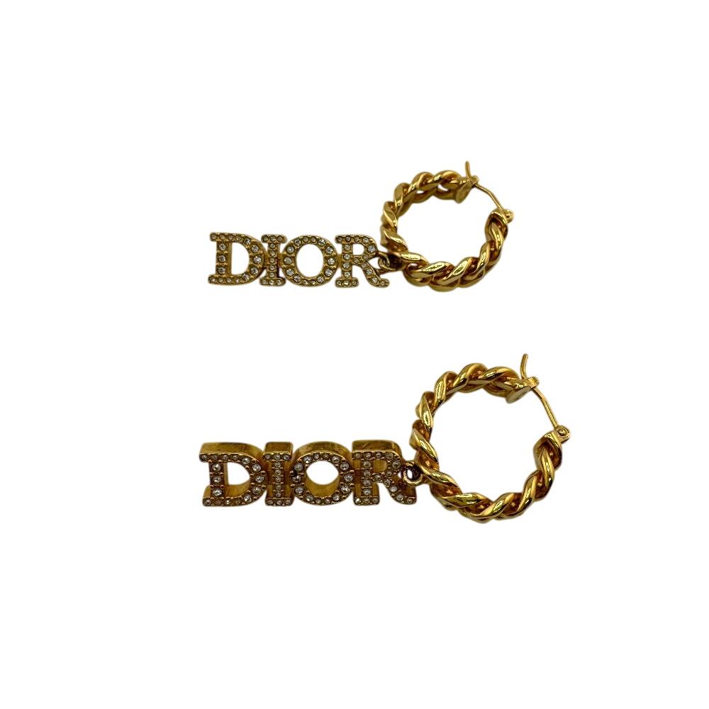 Christian Dior For both ears Swing Dior Evolution Gold Plated DIOR Letter Curb Hoop Earrings Pierce gold Gold Plated Women Used