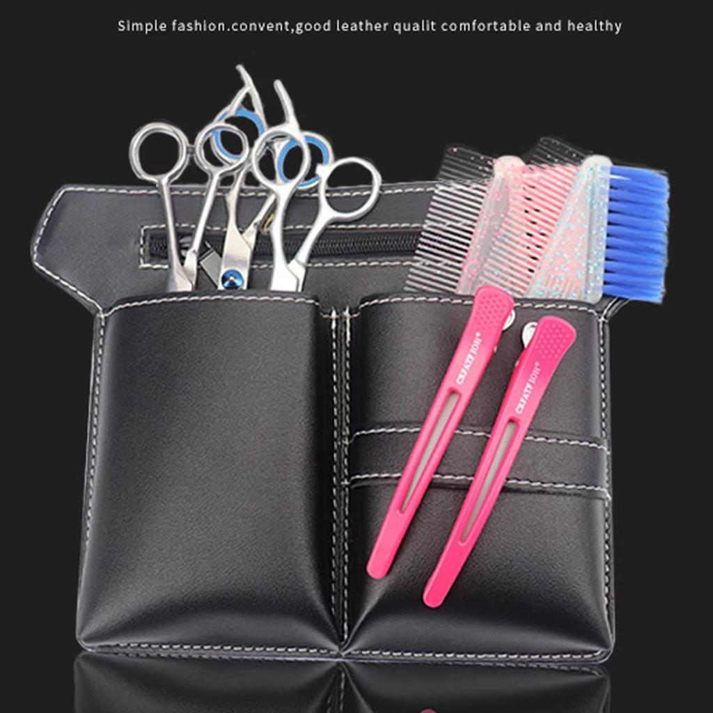1pc PU leather hair scissors waist bag, scissors comb clip storage bag, adjustable waist belt design, special for real hair wigs