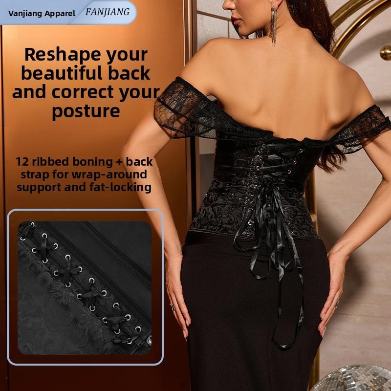 Corset Vintage Lace Trim Waist Shaper With Boning For Women Summer Fashion