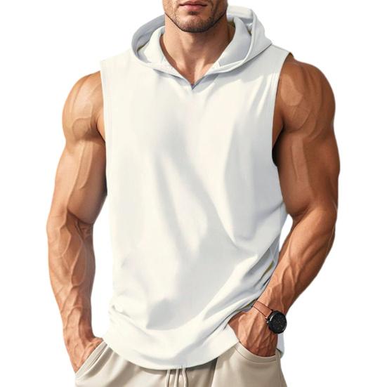 

Men Vest Hooded Sleeveless Summer Shoulder Straps Pure Vest Wide Color Quick Drying Sports Tops Daily M