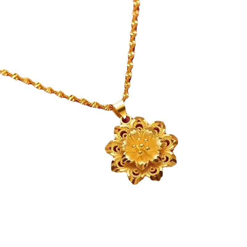 Gold Plated Brocade Flower Pendant Necklace - Mother's Day Clavicle Chain Gift