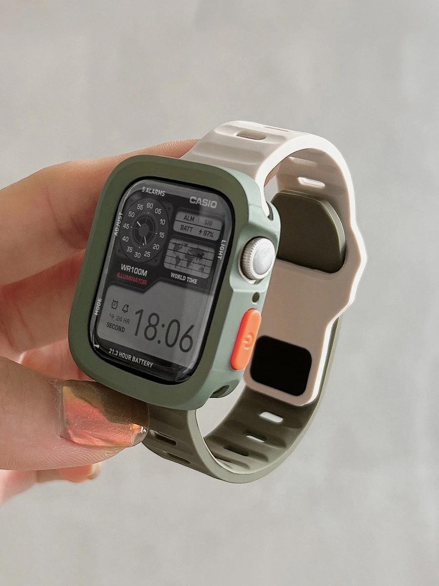 

Конфетный силиконовый чехол+ремешок для Apple Watch Series 9 45 мм ремешок 8 7 41 мм SE 6 5 4 44 мм 40 мм резиновый ремешок correa iwatch Ultra 2 49 мм 42mm Series 3 2 1