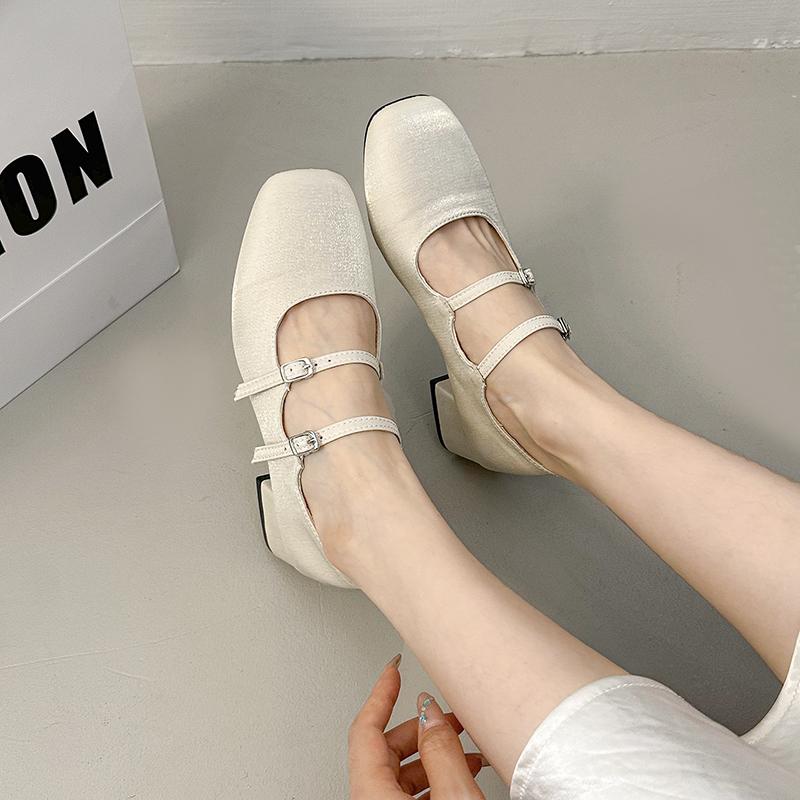 

2025 New Mary Jane Shoes Heightened Retro Single Shoes Xia Square Toe Shallow Mouth Season One-word Shoes Women 35 шампанского