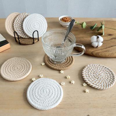 8Pcs Cotton Rope Coaster Mug Mat with Stand Heat-Resistant Non-Slip Table Protector Reusable Rustic Kitchen Dining Decor for Home Restaurant