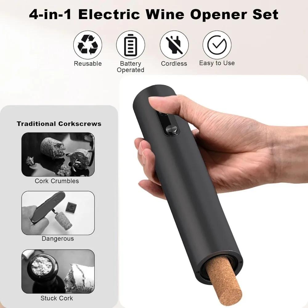 Electric Wine Opener Set Electric Wine Bottle Opener with Storage Base/Wine Aerator Pourer/Foil Cutter/Wine Stopper