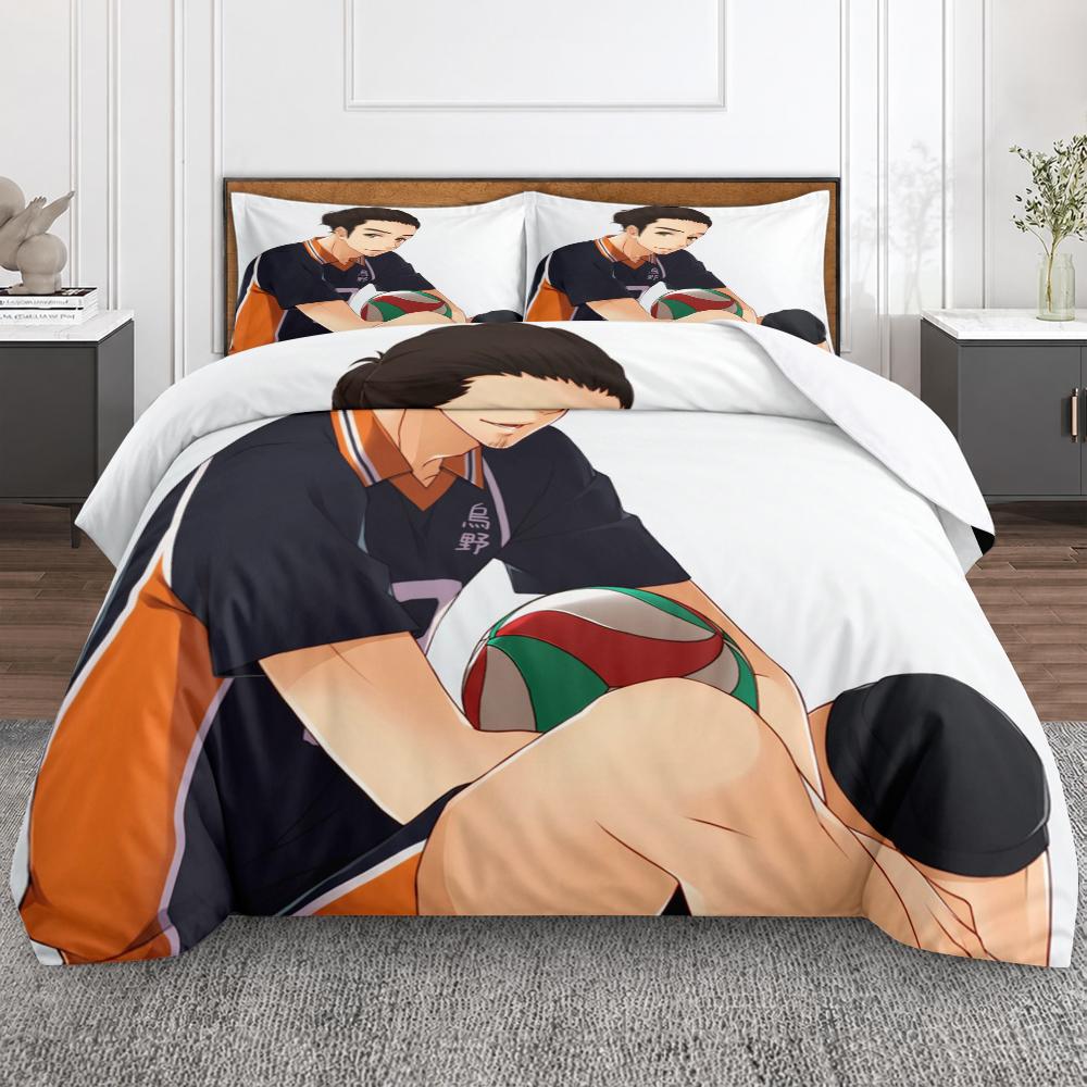 3 Piece Bedding Set Haikyuu Asahi Azumane Volleyball Karasuno Jersey Anime Duvet Cover Set, Sports Manga Bedding for Teens Boys Girls Bedroom Decor