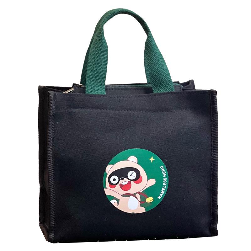 Cute Bear Canvas Lunch Tote - Large Capacity Bento Bag for Students & Moms