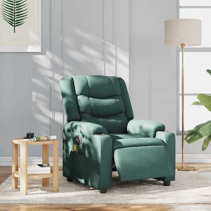 VidaXL Fauteuil de massage inclinable électrique Vert foncé Tissu 3310257