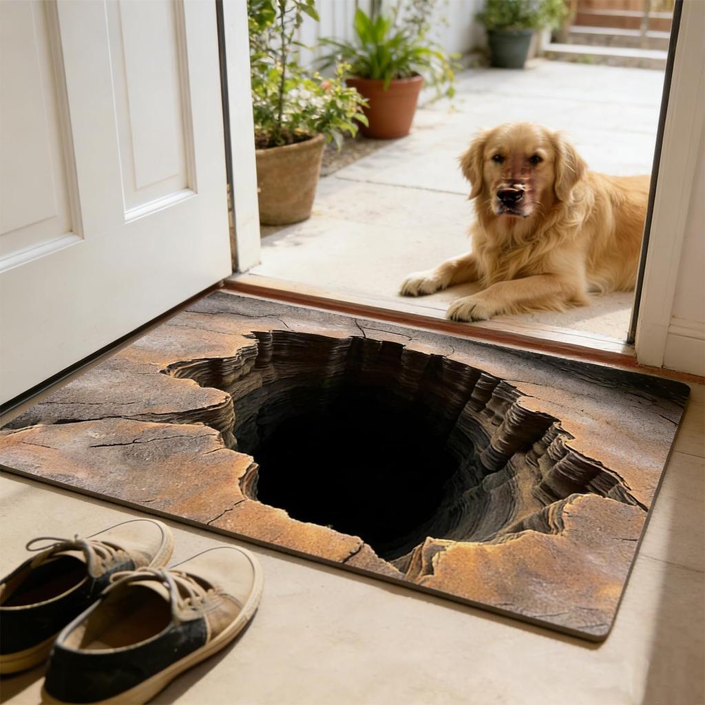 3D Optical Illusion Rug, Test & Play with Dog or Cat, Rug That Looks Like a Hole in The Ground, 3D Realistic Hole Rugs for Door Entrance, Bath, and