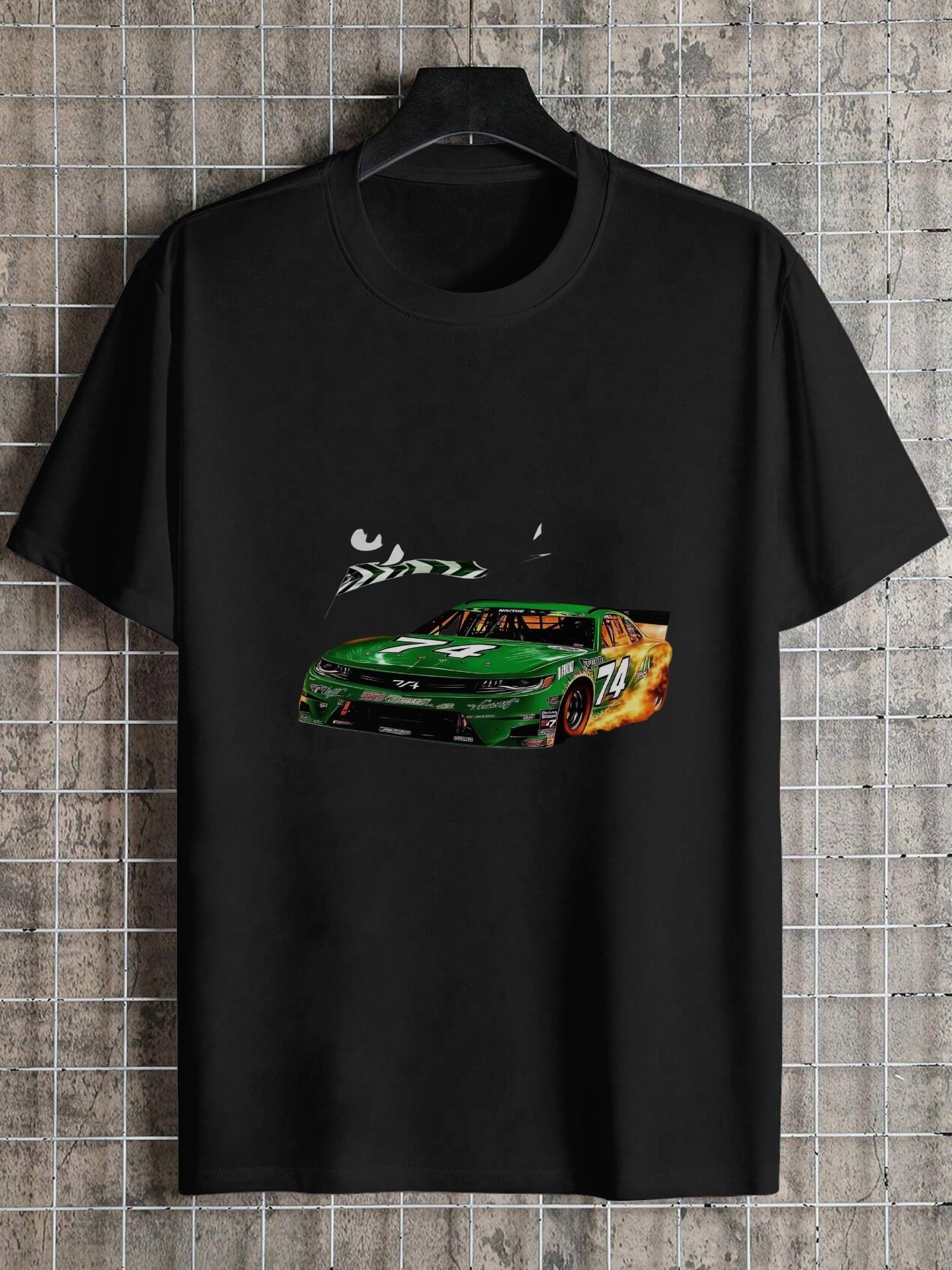 Cosmic Speed Racing Graphic T-shirt - Black 180g Cotton Crew Neck Short Sleeve Tee with Vibrant Racing Car Geometric Print S