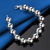 925 Sterling Silver 8-inch Shiny Round Bead Bracelet, Fashionable Women's Party Wedding Accessories and Accessories
