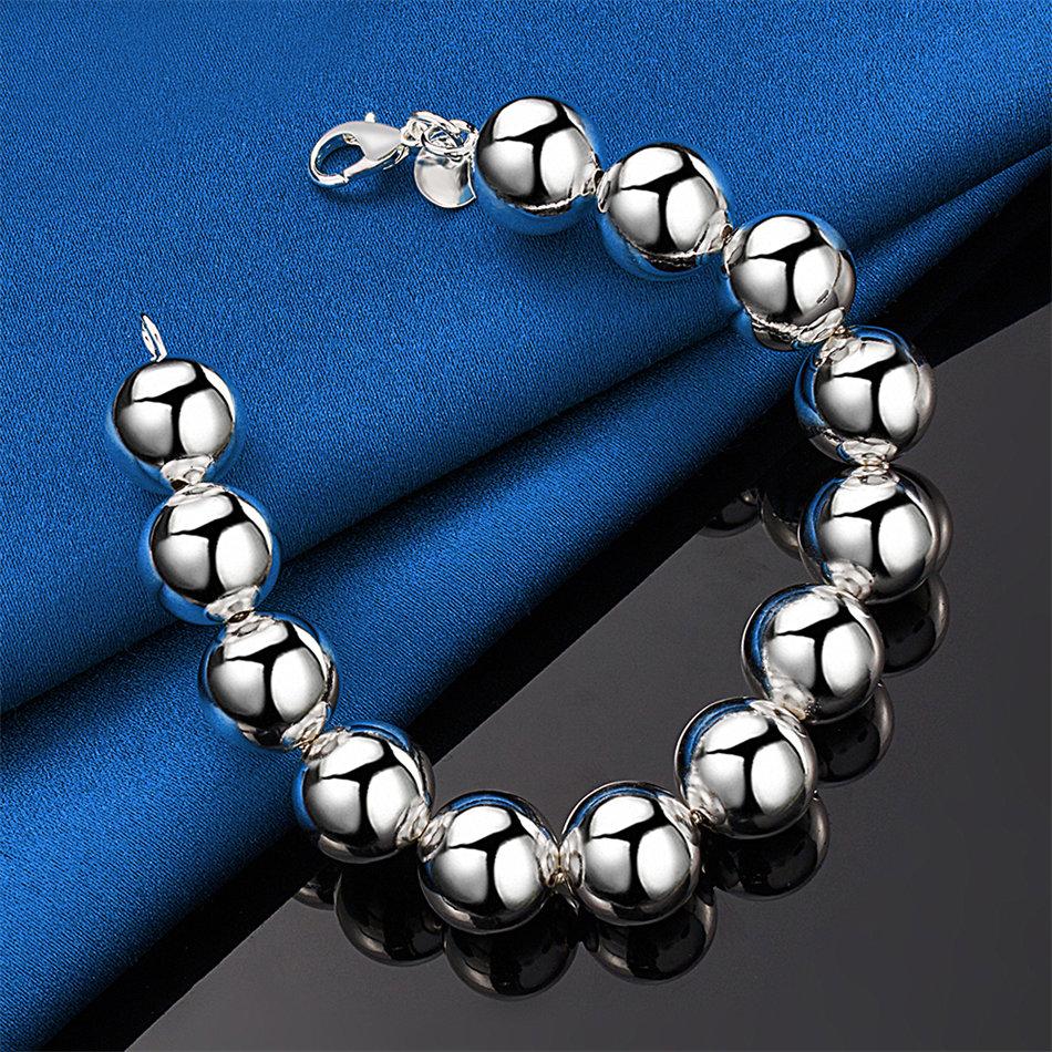 925 Sterling Silver 8-inch Shiny Round Bead Bracelet, Fashionable Women's Party Wedding Accessories and Accessories