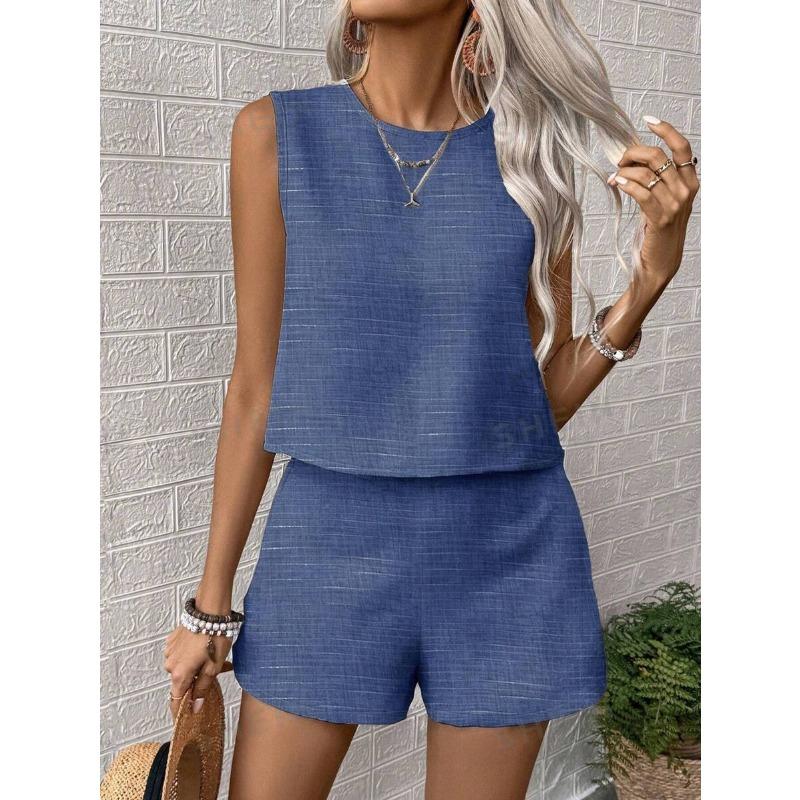 Women's Solid Color Sleeveless Vest Shorts Casual Fashion Two Piece Suit