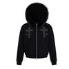 Felpa da uomo con cappuccio, foderata in pile, con zip e ricamo a croce, stile retrò USA, calda per l'inverno, vestibilità larga