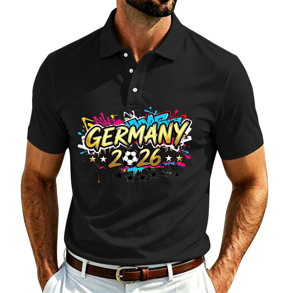 Men's Casual Soccer Graphic Polo Shirt Quick Dry Lightweight Mesh Breathable Short Sleeve Top for Outdoor Sports and Everyday Wear