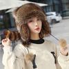Raccoon Plush Hat with Ears Tail Design Windproof Thickened Winter Warm Plush Ear Protection Hat for Kid Adult